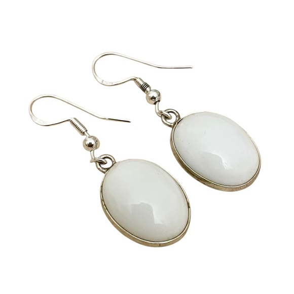 White Opal Silver Earrings - Picture 2 of 4